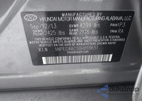 2013 Hyundai Sonata Limited из США, поврежденный, VIN 5NPEC4AC5DH810651